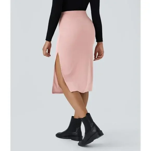NWT Halara Ribbed High Waisted Bodycon Midi Casual Skirt Mellow Rose Medium - Picture 3 of 15